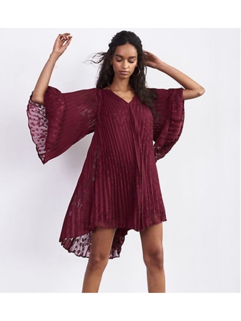 Anthropologie Toulon Pleated Mini Dress Burgundy/Plum Women's Size L (23” PTP)